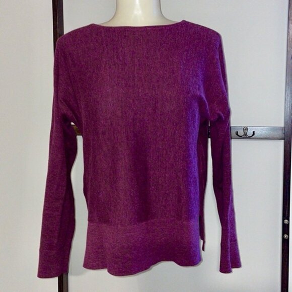 Boxy Round neck purple sweater with side slits - Picture 1 of 7